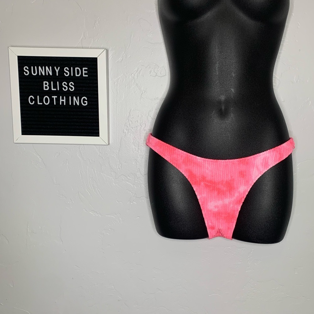 Victoria’s Secret PINK Ribbed Tie Dye Bikini Bottoms Size Medium Pink White Swim